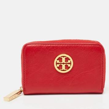 Pre Owned Tory Burch Red Leather Robinson Zip Around Coin Purse