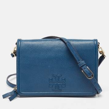 Pre Owned Tory Burch Blue Leather Thea Crossbody Bag