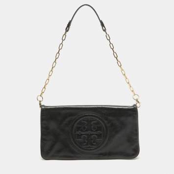 Pre Owned Tory Burch Black Leather Reva Chain Clutch