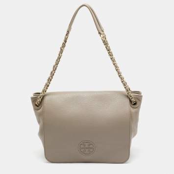 Pre Owned Tory Burch Beige Leather Bombe Flap Shoulder Bag