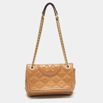 Pre Owned Tory Burch Brown Quilted Leather Fleming Shoulder Bag