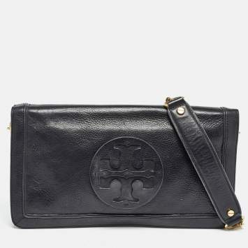 Pre Owned Tory Burch Black Leather Reva Chain Flap Bag