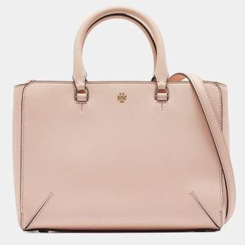 Pre Owned Tory Burch Peach Leather Robinson Tote