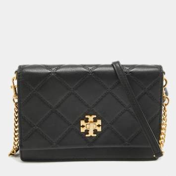 Pre Owned Tory Burch Black Leather Georgia Clutch Bag