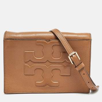 Pre Owned Tory Burch Brown Leather Bombe T Combe Crossbody Bag