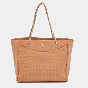 Pre Owned Tory Burch Brown Embossed Leather Bryant East West Tote