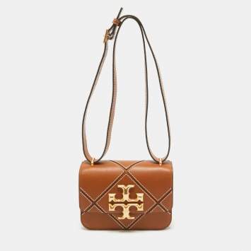 Pre Owned Tory Burch Brown Leather Diamond Eleanor Shoulder Bag