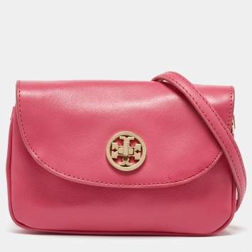 Pre Owned Tory Burch Pink Leather Robinson Crossbody Bag