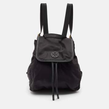Pre Owned Tory Burch Black Leather and Nylon Mini Scout Backpack