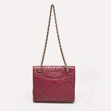 Pre Owned Tory Burch Burgundy Leather Fleming Shoulder Bag