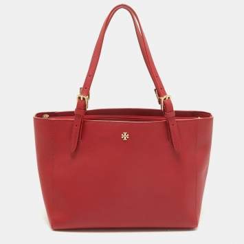 Pre Owned Tory Burch Red Leather Medium York Buckle Tote