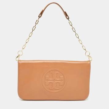 Pre Owned Tory Burch Brown Leather Reva Chain Clutch