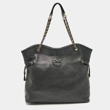 Pre Owned Tory Burch Black Leather Slouchy Marion Tote