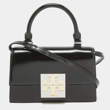 Pre Owned Tory Burch Black Glossy Leather Mini Bon Bon Top Handle Bag