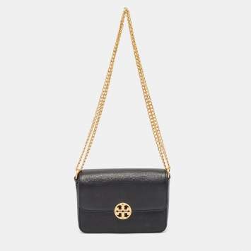Pre Owned Tory Burch Black Leather Mini Chelsea Shoulder Bag