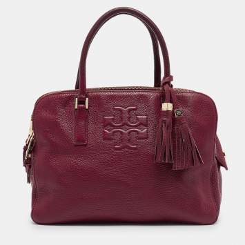 Pre Owned Tory Burch Burgundy Leather Thea Triple Zip Satchel