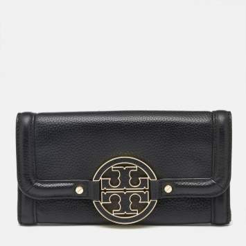 Pre Owned Tory Burch Black Leather Amanda Flap Continental Wallet