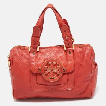 Pre Owned Tory Burch Orange Leather Amanda Satchel