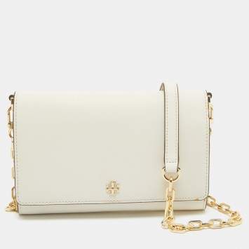 Pre Owned Tory Burch White Leather Emerson Wallet On Chain