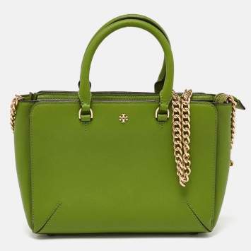 Pre Owned Tory Burch Green Saffiano Leather Robinson Tote