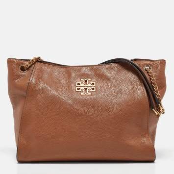 Pre Owned Tory Burch Brown Leather Small Britten Slouchy Tote