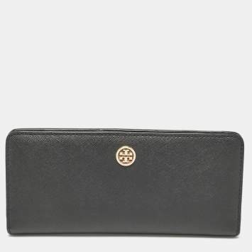 Pre Owned Tory Burch Black Leather Robinson Bifold Long Wallet