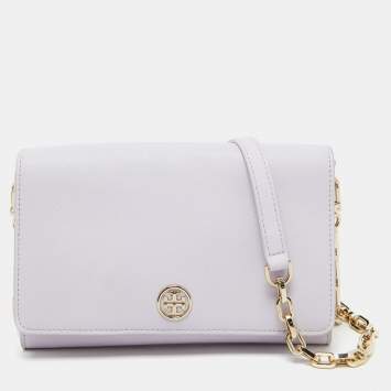 Pre Owned Tory Burch Light Lilac Saffiano Leather Robinson Wallet On Chain