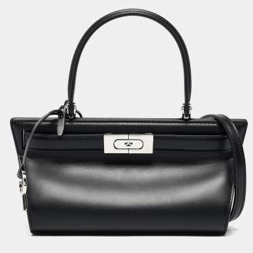 Pre Owned Tory Burch Black Leather Petite Lee Radziwill Cat Eye Top Handle Bag