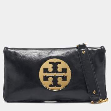 Pre Owned Tory Burch Black Leather Reva Flap Shoulder Bag