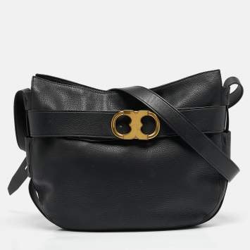 Pre Owned Tory Burch Black Leather Gemini Belted Shoulder Bag
