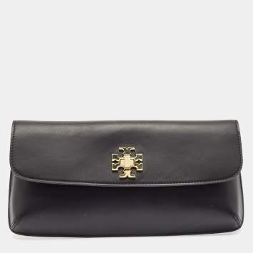 Pre Owned Tory Burch Black Leather Slim Diana Flap Clutch
