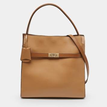 Pre Owned Tory Burch Brown Leather Lee Radziwill Double Bag