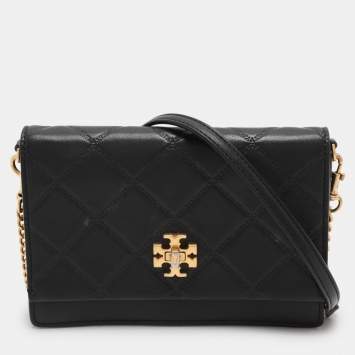 Pre Owned Tory Burch Black Leather Georgia Turn-Lock Crossbody Bag