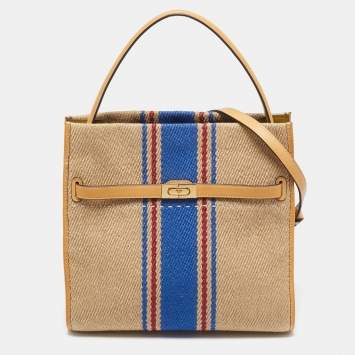 Pre Owned Tory Burch Multicolor Jute,Leather and Suede Lee Radziwill Double Bag