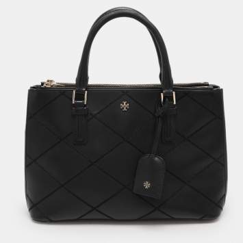 Pre Owned Tory Burch Black Wild Stitch Leather Robinson Double Zip Tote
