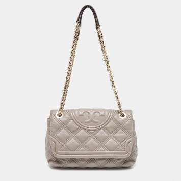 Pre Owned Tory Burch Beige Quilted Leather Fleming Soft Shoulder Bag