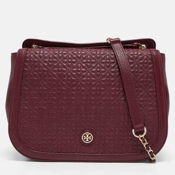 Pre Owned Tory Burch Burgundy Quilted Leather Bryant Flap Shoulder Bag