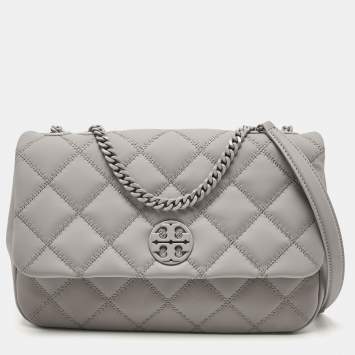 Pre Owned Tory Burch Grey Quilted Leather Willa Matte Shoulder Bag