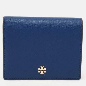 Pre Owned Tory Burch Blue/Green Leather Bifold Wallet