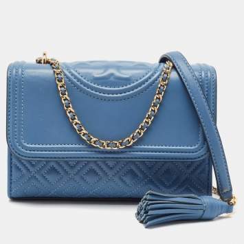Pre Owned Tory Burch Blue Leather Small Fleming Shoulder Bag