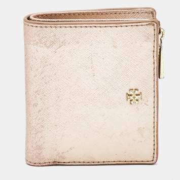 Pre Owned Tory Burch Rose Gold Leather Robinson Bifold Wallet