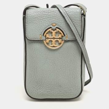 Pre Owned Tory Burch Green Leather Miller Phone Crossbody Bag