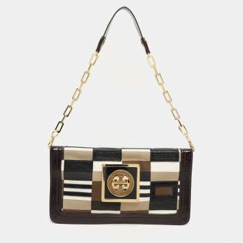 Pre Owned Tory Burch Multicolor Canvas and Patent Leather Shoulder Bag