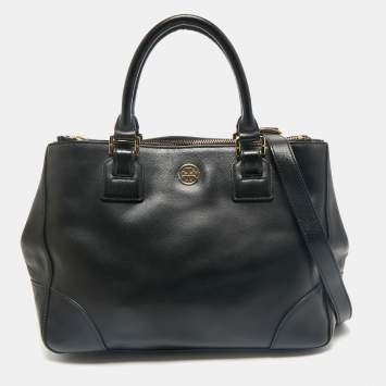 Pre Owned Tory Burch Black Leather Large Robinson Double Zip Tote