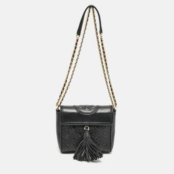 Tory Burch Black Quilted Leather Fleming Tassel Crossbody Bag