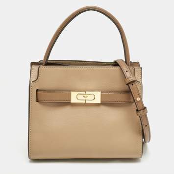 Pre Owned Tory Burch Brown Leather Petite Lee Radziwill Double Tote