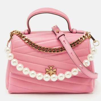 Tory Burch Pink Chevron Leather Kira Top Handle Bag