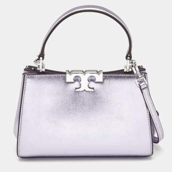 Tory Burch Metallic Purple Leather Mini Eleanor Top Handle Bag