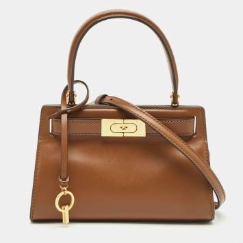 Tory Burch Brown Leather Petite Lee Radziwill Top Handle Bag