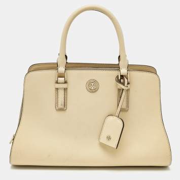 Pre Owned Tory Burch Two Tone Beige Leather Robinson Dome Satchel